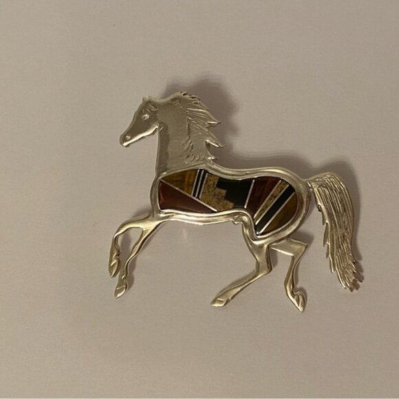 P. BECENTI CALVIN BEGAY NAVAJO BROOCH STERLING SILVER MULTI STONE INLAY HORSE - Picture 10 of 15